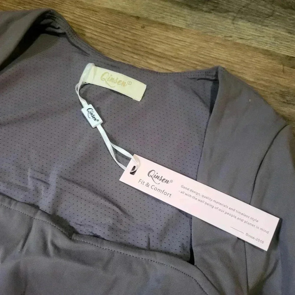 NWT Qinsen Dark Gray Square Neck Wide Leg Jumpsuit Size Medium - Picture 4 of 11